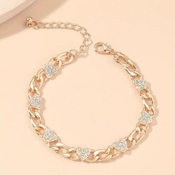 Curb Link Bracelet with Rhinestone Hearts - Picture 2 of 3